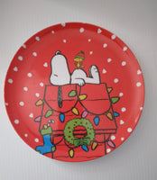 Peanuts Snoopy Christmas Holiday Melamine Red  Plate Gibson Overseas Inc.