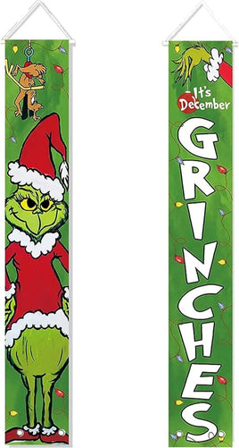Grinch Christmas Lighted Hanging Porch Banner It's December