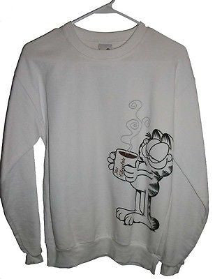 Adult M White Sweatshirt Featuring Garfield With Hot Chocolate-We Got Character