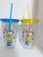 Lot of 2 Garfield Clear Plastic Cups with Straws-We Got Character