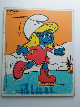 Playskool 1982 Smurfette Smurf Skating 10 Piece Wood Puzzle-We Got Character